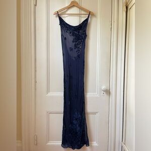 Rare Victoria’s Secret Vintage 90s blue sheer velvet silk maxi slip dress small
